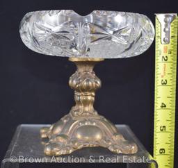 Cut Glass 5.5"h compote with heavy gold metal stem and base (inner rim damage)