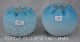 (2) Blue satin rose bowls