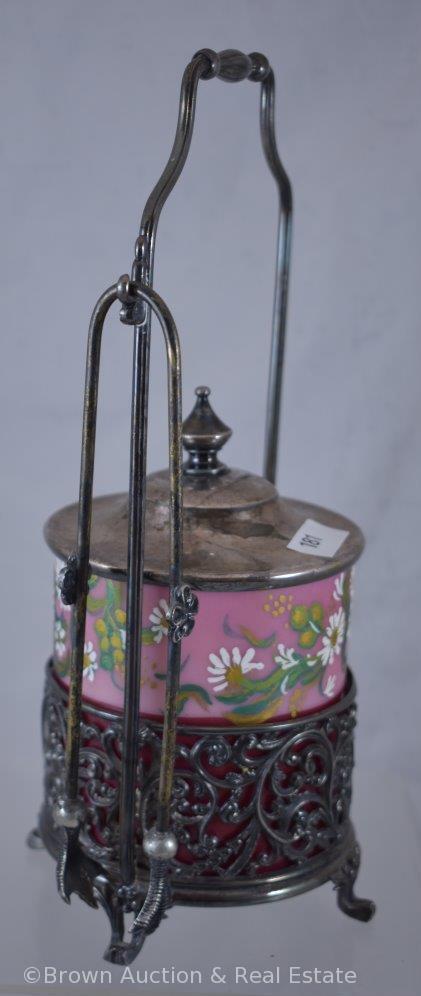 Victorian Pickle castor, pink handpainted Cased glass insert