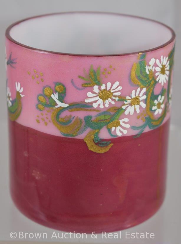 Victorian Pickle castor, pink handpainted Cased glass insert