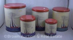 Vintage 4 pc. Sailboats tin litho canister set