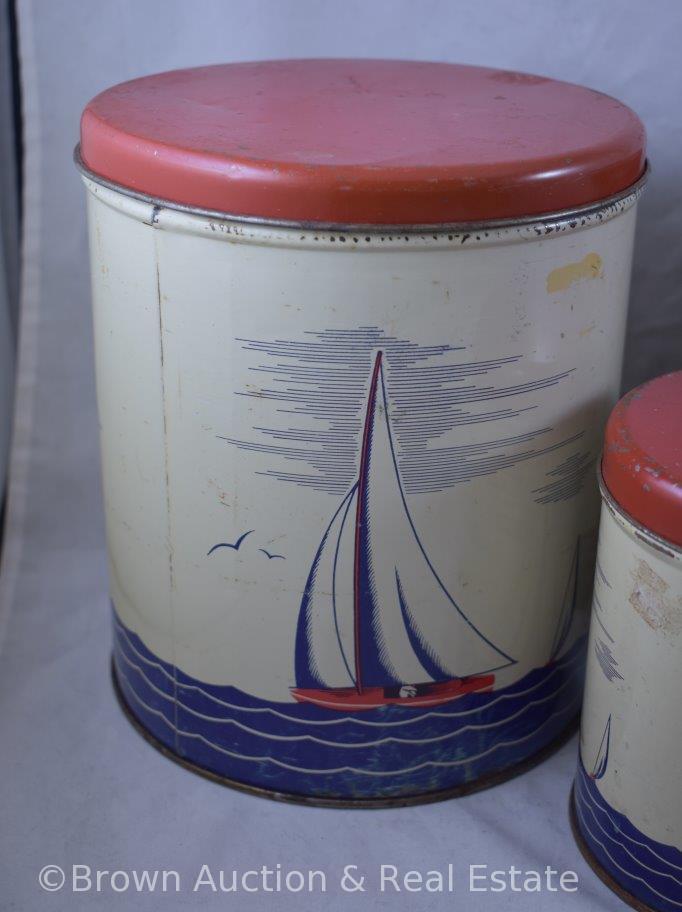 Vintage 4 pc. Sailboats tin litho canister set