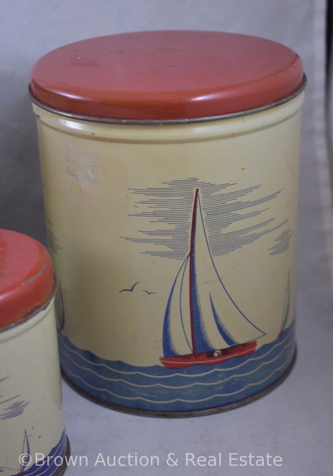 Vintage 4 pc. Sailboats tin litho canister set