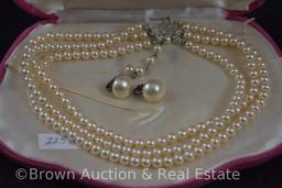 Pearl 3-strand choker necklace and earrings