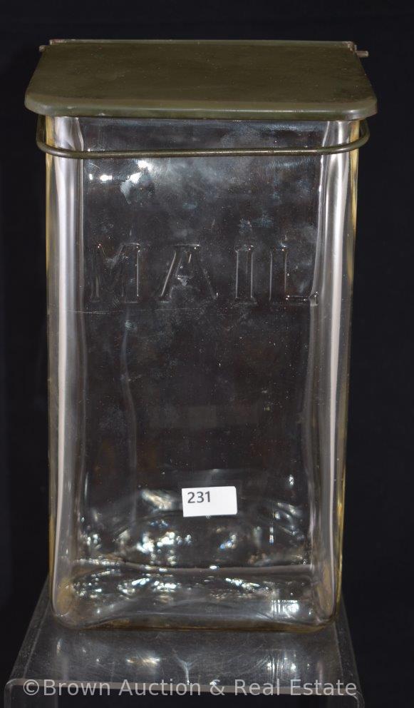 Vintage rectangular glass wall mount "Mail" box with lid