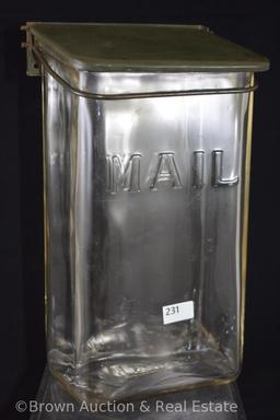 Vintage rectangular glass wall mount "Mail" box with lid