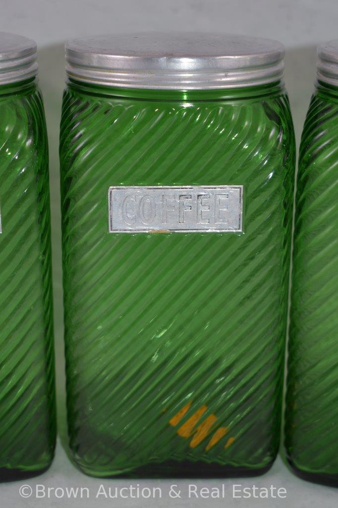 4 pc. Green Depression Swirl canister set