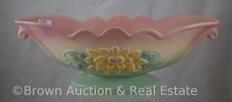 Hull Water Lily Console Set: L-21-13.5" console bowl and (2) L-22-5"candleholders, cream/rose/green