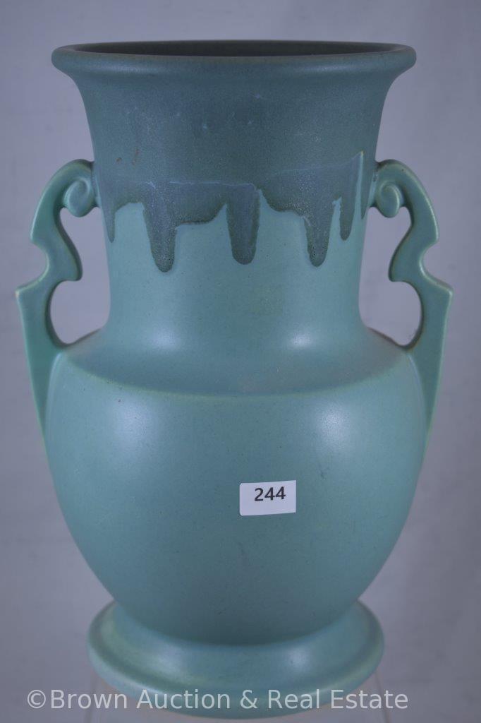Roseville Carnelian I (drip) 10" vase, blue/turqouise