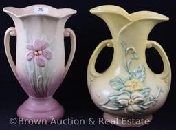 (2) Hull pottery 7.5"h vases, Wildflower and Iris