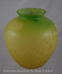 Hand-blown glass vase, 6"h, yellow to green mottled design