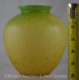 Hand-blown glass vase, 6"h, yellow to green mottled design