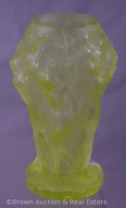 Desna glass "Grape Harvest" vase, 5"h, vaseline