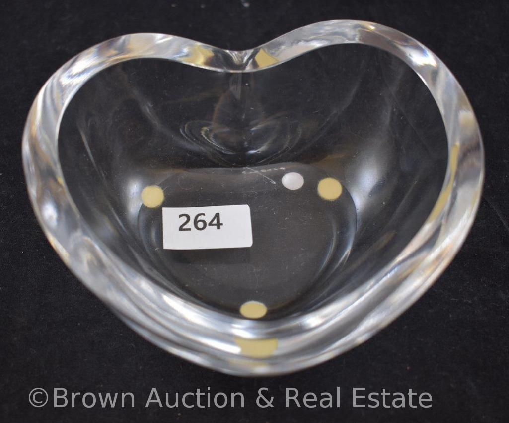 Orrefors Sweden heart-shaped glass bowl, 4.25"d, signed