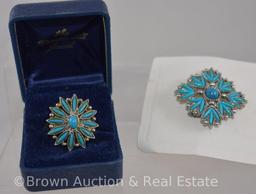 Matching turquoise ring and brooch