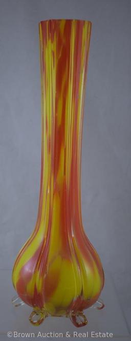 Mrkd. Czechoslovakia 12"h vase, orange and yellow drip effect with clear feet