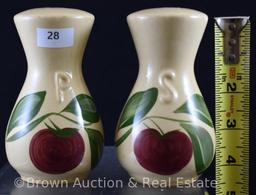 Watt Apple pottery pcs.: 4.5"h pitcher/creamer, 4.5" salt and pepper shakers