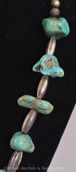 Native American Silver and turquoise nugget shell necklace