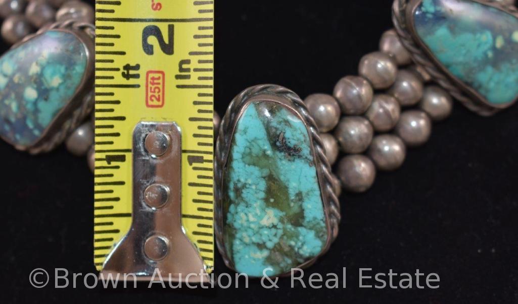 Native American Silver necklace with 3 large turquoise stones