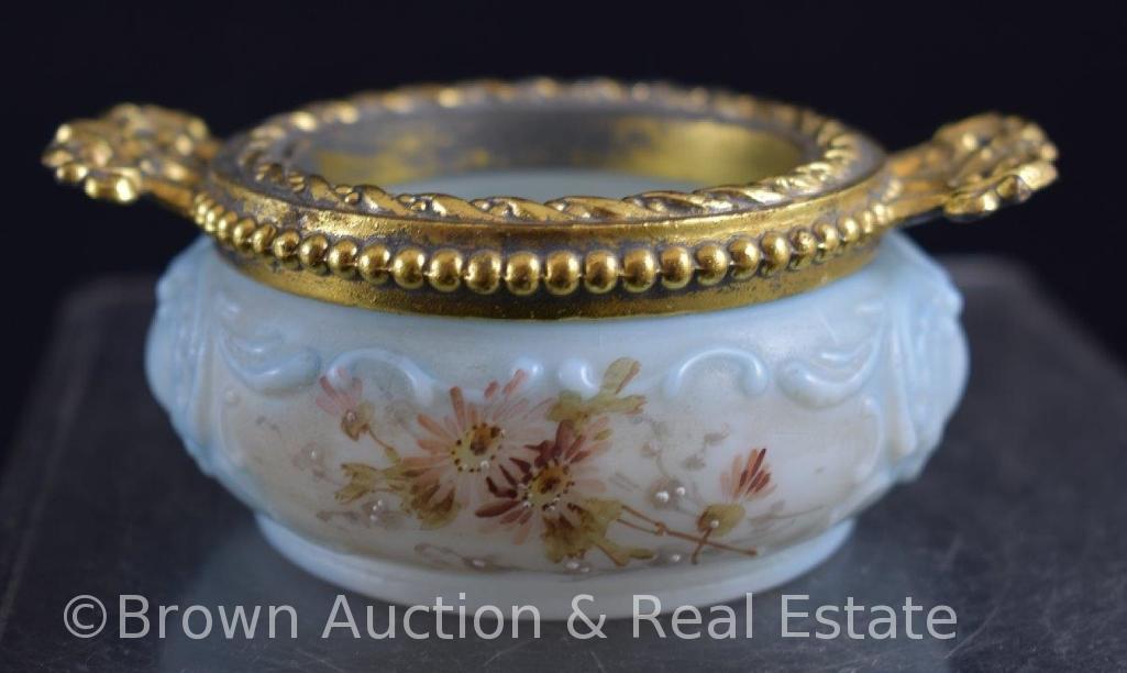 (3) Wavecrest vanity pin or trinket box, all decorated with flowers and have gold gilt collars with