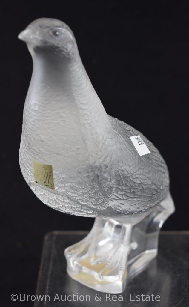 Lalique Crystal 7"h x 5.5"l Quail figurine, paper label