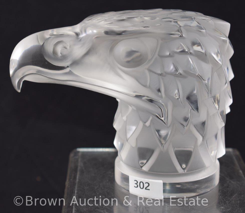 Signed Lalique France Tete D'Aigle frosted Eagle head paperweight