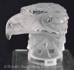 Signed Lalique France Tete D'Aigle frosted Eagle head paperweight