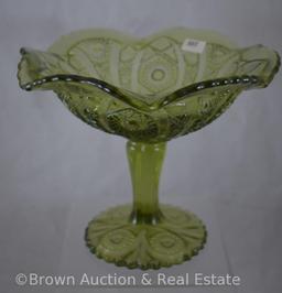 Fenton amber Hobnail basket and Imperial Glass 7"h green compote