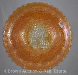 Carnival Glass Grape bowl, 10.25"d x 3.25"h, marigold