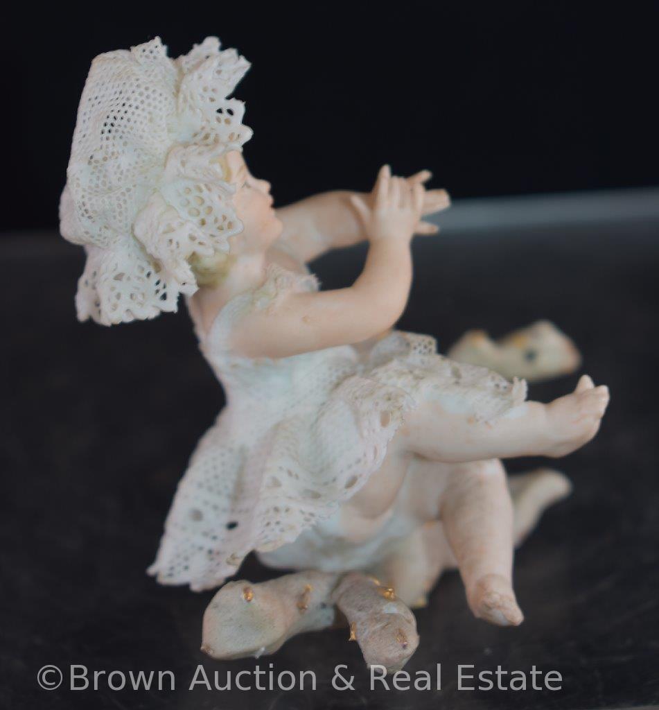 (4) Meissen infant figurines in lacy clothes and hats (No. 133A thru 133D) (some slight damage on