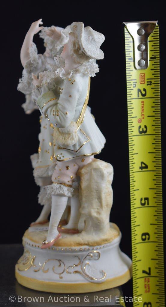 (2) Figurines: No. 21 Meissen Nymphenburg Period lady and No. 132 bisque boy and girl (minimal