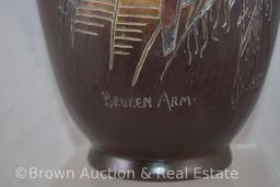 Weller pottery Dickens Ware 1901 Native American "Chief Broken Arm" 11.5" vase, artist signed Levi