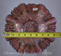 Carnival Glass Little Flowers 9.5"d bowl, 3-in-1 edge, amethyst