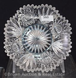 Signed Fry Cut Glass 5.5"d bowl, Hobstars/Fans/Star center