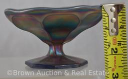 (2) Carnival Glass cobalt pieces: Open Edge basket and Miniature Blackberry compote (base damage)