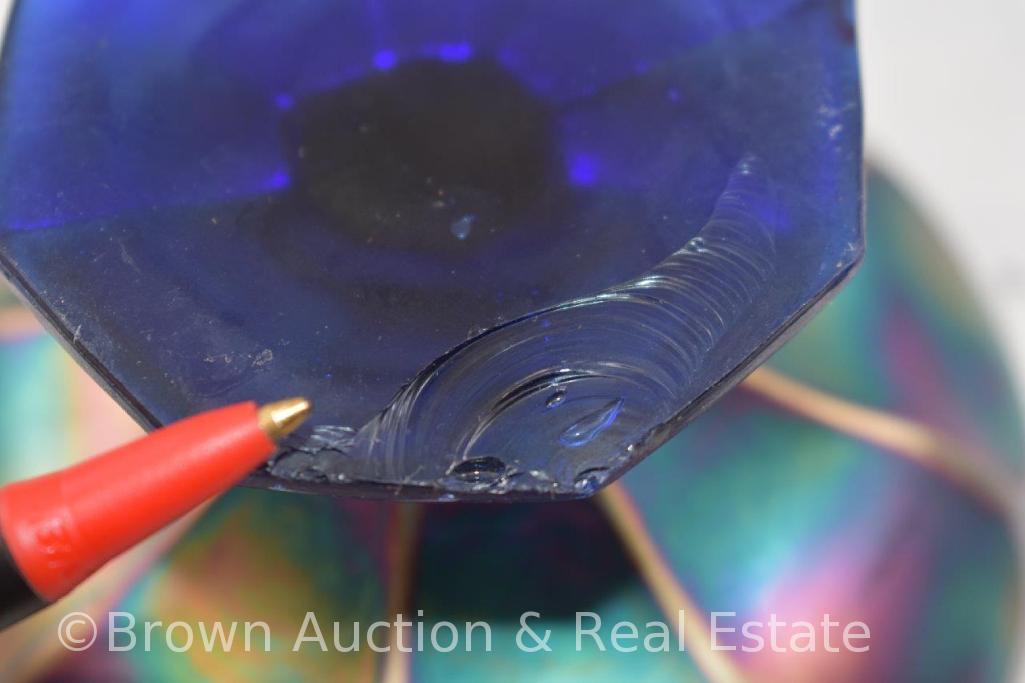 (2) Carnival Glass cobalt pieces: Open Edge basket and Miniature Blackberry compote (base damage)