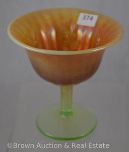 Carnival Glass Holly 4"h sherbet compote, lime green opalescent - Rare color!