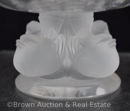 Signed Lalique France 3.5"h compote with 4 sparrows base, paper label