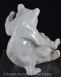 (3) Figurines: Royal Copenhagen playing polar bear cubs; KPM porcelain goose; Germany nude lady on