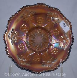 (4) Carnival Glass Little Flowers berry bowls, 5.25"d, amethyst