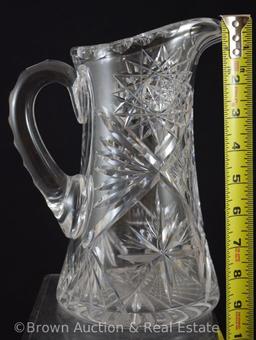 Cut Glass 9"h pitcher, Hobstars and flashed Stars dominate