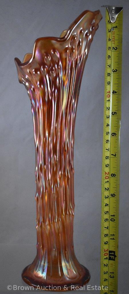 (2) Carnival Glass Rustic 13"h vases, marigold