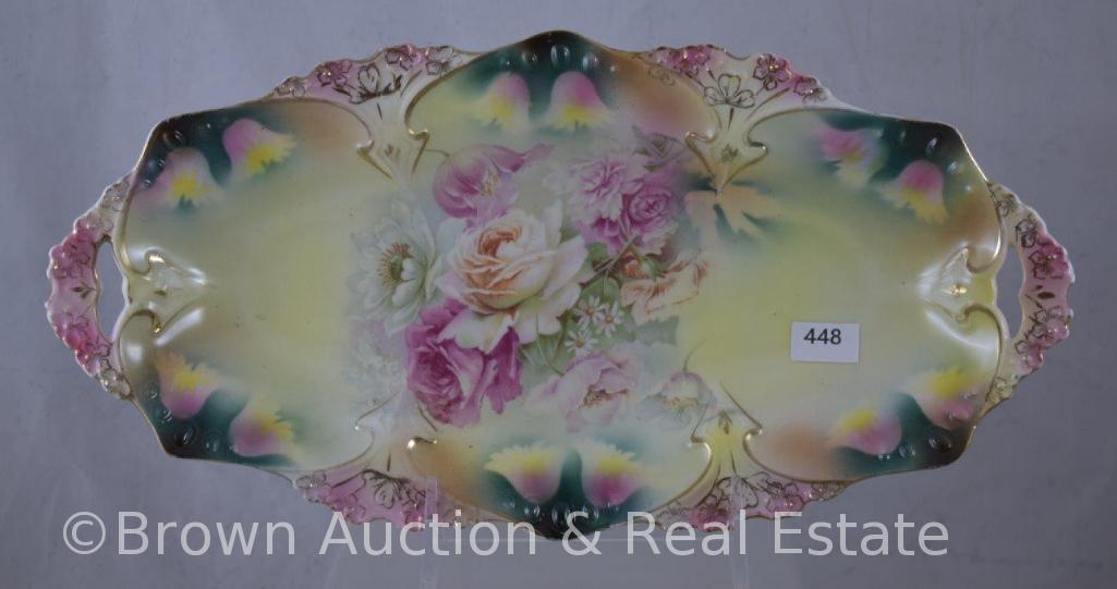 R.S. Prussia Mold 82 relish tray, 12"l x 6.25"w, floral design, red mark