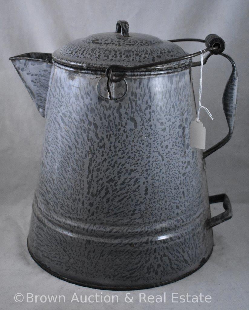 Gray Granite 12"h camp fire coffee pot