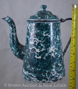 Green swirl Granite 8.75"h coffee pot