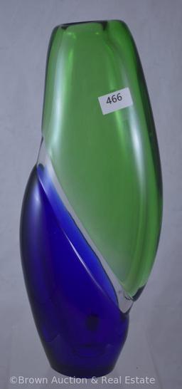 Skrdlovice/Beranek 10.25"h vase, cobalt/green