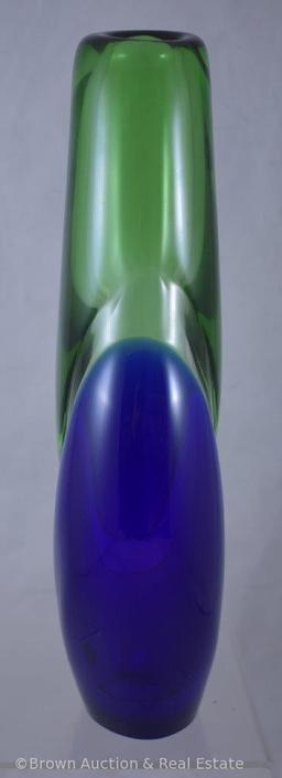 Skrdlovice/Beranek 10.25"h vase, cobalt/green