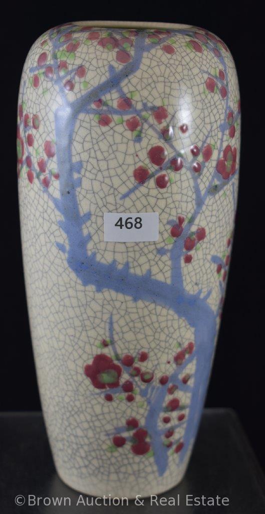 Chinese crackle 9" vase with Cherry Blossoms decoration