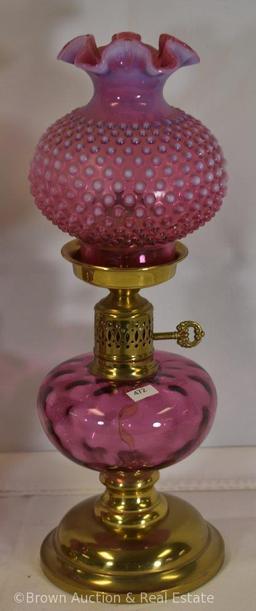 Pr. Cranberry opalescent Hobnail 17" tall lamps