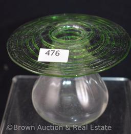 Pr. Clear Crystal Blenko Art Glass 3"h spittoon vases with green threaded tops